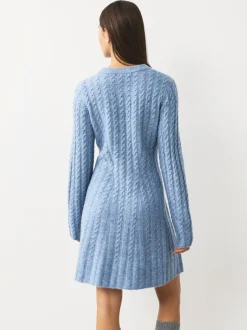 Chambray blauw - Mini-trui-jurk met kabelpatroon