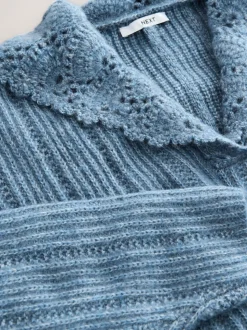 Chambray blauw - Ribbed Knit Jumper With Crochet Sailor Collar