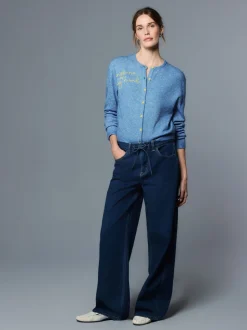 Chambray Blue Embellished - Gebreid vest met ronde hals