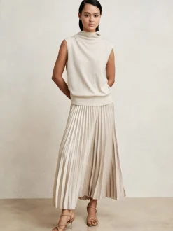 Champagne naturel - Reiss Seren Pleated Midi Skirt