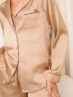 Champagne-goud - Lipsy - Pyjamaset met lange mouwen van bedrukt satijn