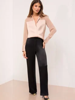 Champagne-goud - Lipsy Long Sleeve Satin Chiffon Mix Shirt
