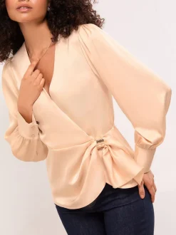 Champagne-goud - Lipsy Satin Hardware Detail Wrap Top