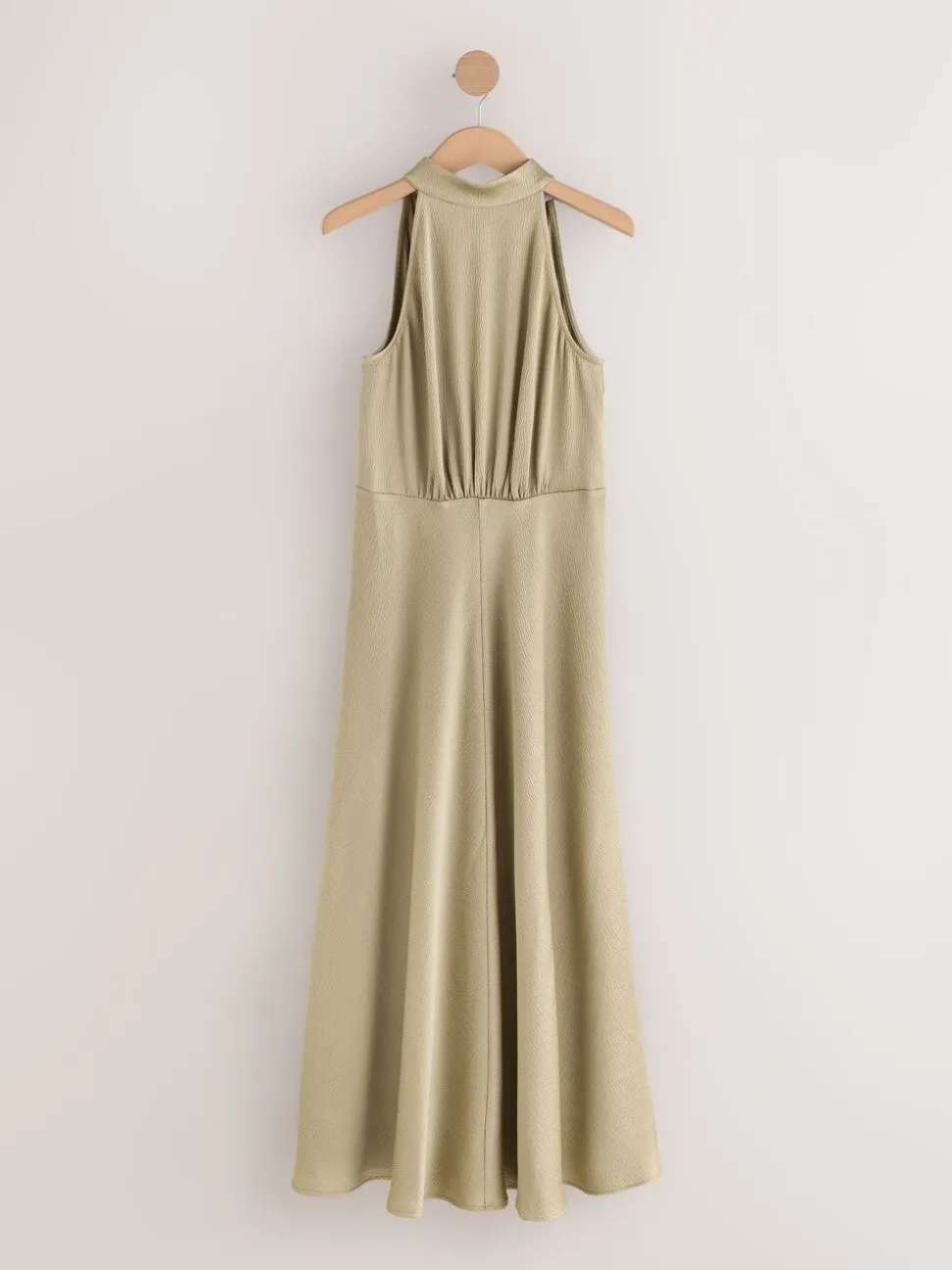 Champagne-goud - Satijnen halter mouwloze midi-jurk met textuur