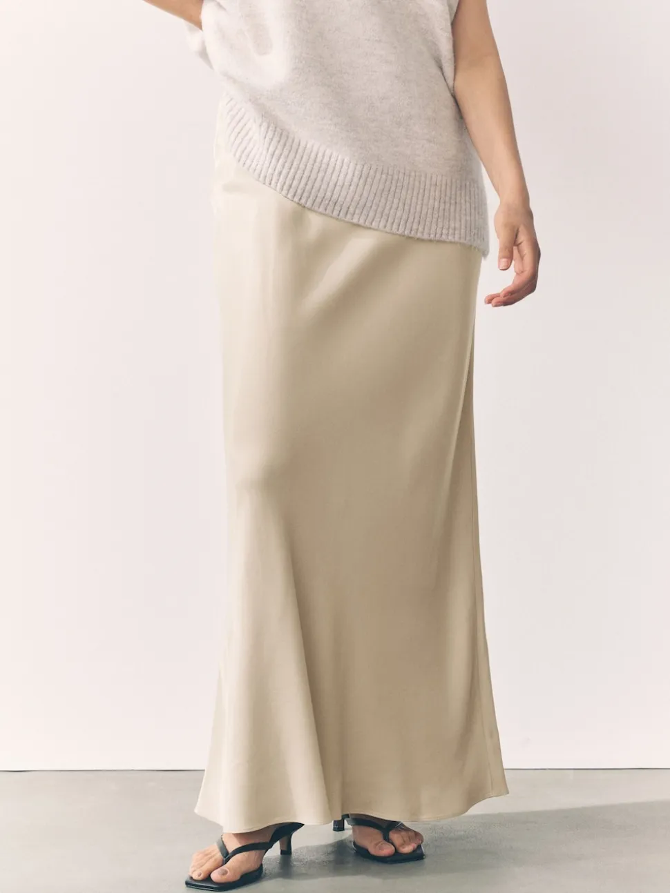 Champagne-goud - Satijnen midirok