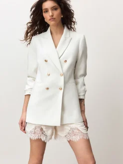 Champagne-goud - Satin Shorts With Lace Trim