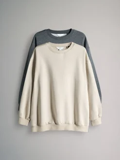 Charcoal Marl/Cream - The Set 2 Pack Longline Crew Neck Sweatshirt
