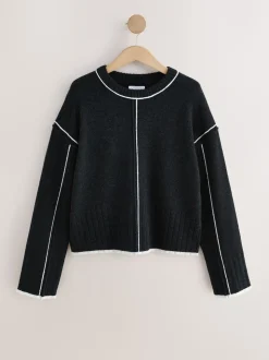 Charcoal Tipped - 100% N.Premium trui van lamswol met ronde hals