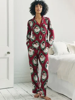 Chelsea Peers Christmas Jolly Santa Print Long Pyjamas Set
