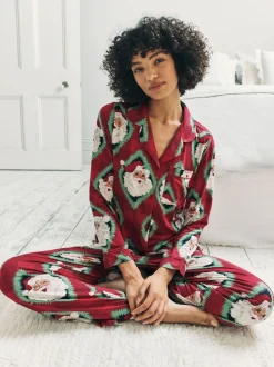 Chelsea Peers Christmas Jolly Santa Print Long Pyjamas Set