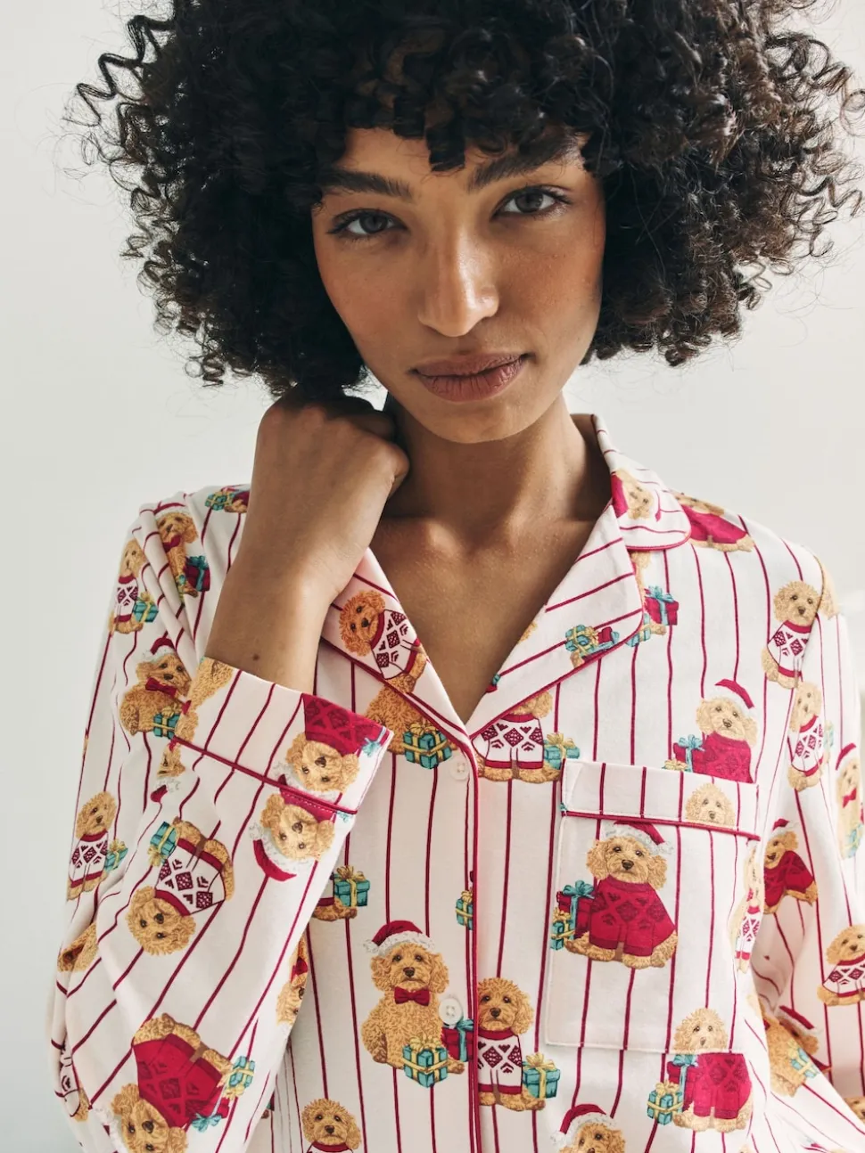 Chelsea Peers Cotton Chip the Christmas Cockapoo Dog Print Long Pyjamas Set