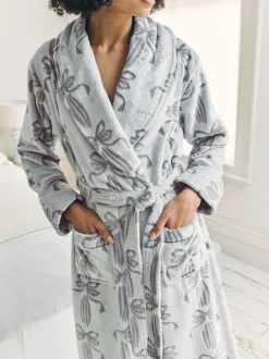 Chelsea Peers Fleece Burnout Ribbon Bow Long Dressing Gown