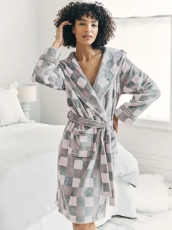 Chelsea Peers Fleece Check Hooded Dressing Gown