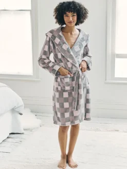 Chelsea Peers Fleece Check Hooded Dressing Gown
