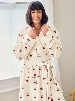 Chelsea Peers Fleece Cherry Print Long Dressing Gown