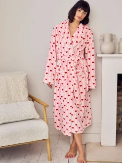 Chelsea Peers Fleece Wavy Stripe Heart Print Long Dressing Gown