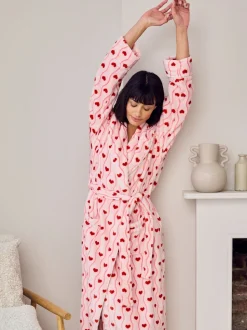 Chelsea Peers Fleece Wavy Stripe Heart Print Long Dressing Gown