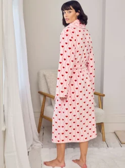Chelsea Peers Fleece Wavy Stripe Heart Print Long Dressing Gown