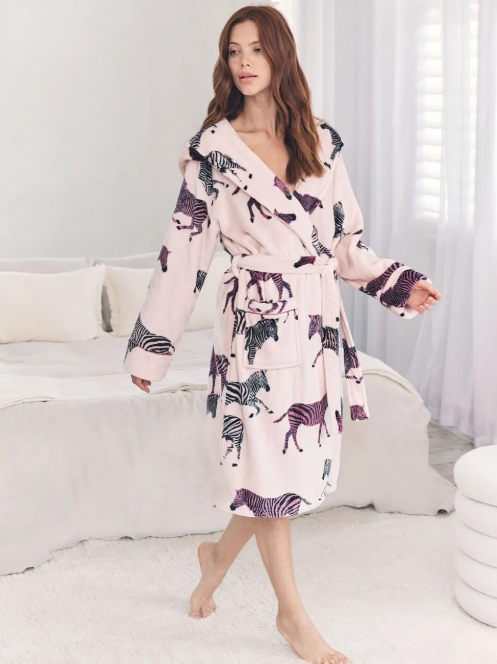 Chelsea Peers Fleece Zebra Print Dressing Gown