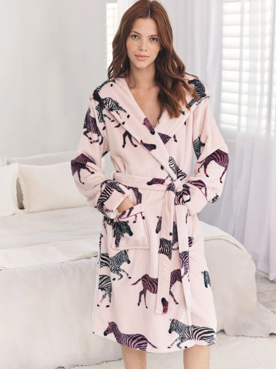 Chelsea Peers Fleece Zebra Print Dressing Gown