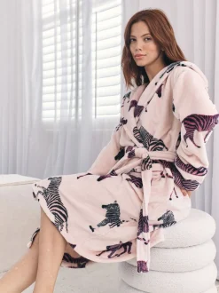 Chelsea Peers Fleece Zebra Print Dressing Gown