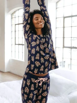 Chelsea Peers Lange pyjamaset met cockapoo-print en ronde hals