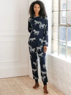 Chelsea Peers Navy Zebra Classic Pyjamas Set