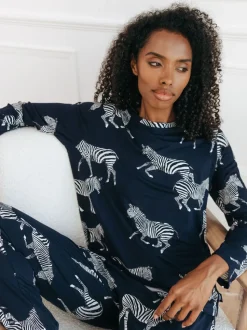 Chelsea Peers Navy Zebra Classic Pyjamas Set
