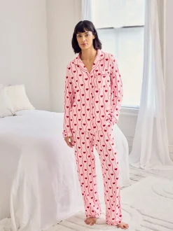Chelsea Peers Wavy Stripe Heart Print Long Pyjamas Set
