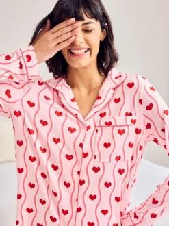 Chelsea Peers Wavy Stripe Heart Print Long Pyjamas Set