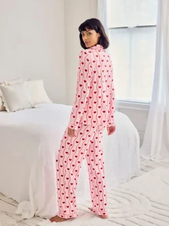 Chelsea Peers Wavy Stripe Heart Print Long Pyjamas Set