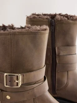 Chestnut Brown Oiled Leather - Forever Comfort® Borg Lined Buckle Trim Ankle Boots