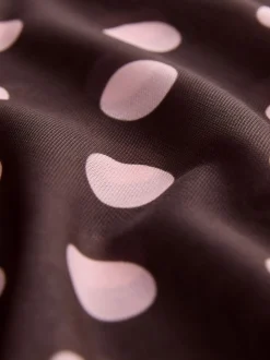 Chocolade Bruin/Roze met stippen - Top met lange mouwen, gerimpelde zijkanten en mesh