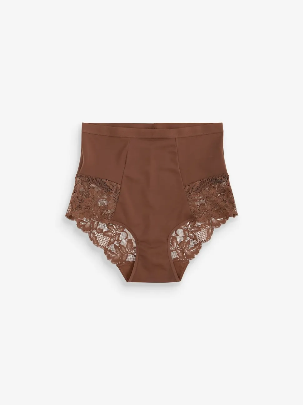Chocolade nude - Verpakking van 2 Braziliaanse slipjes met kanten achterkant en buikcorrigerend effect en print