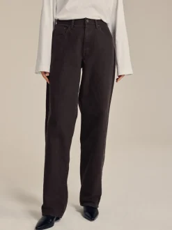 Chocoladebruin - Baggy jeans met wijde pijpen en halfhoge taille