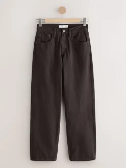 Chocoladebruin - Baggy jeans met wijde pijpen en halfhoge taille