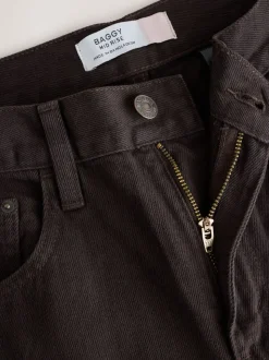 Chocoladebruin - Baggy jeans met wijde pijpen en halfhoge taille