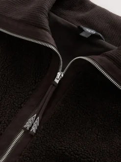 Chocoladebruin - Borg Zip Through Fleece With Rib Collar