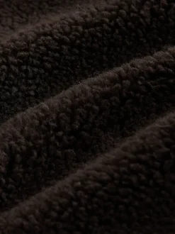 Chocoladebruin - Borg Zip Through Fleece With Rib Collar