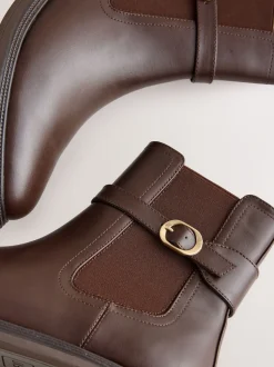 Chocoladebruin - Chelsea Boots met gesp