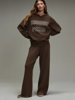 Chocoladebruin - Compact Cosy Wide Leg Tipped Joggers
