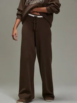 Chocoladebruin - Compact Cosy Wide Leg Tipped Joggers