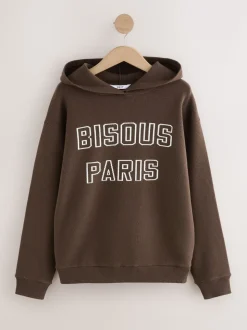 Chocoladebruin - Compact Cosy Graphic Long Sleeve Hoodie