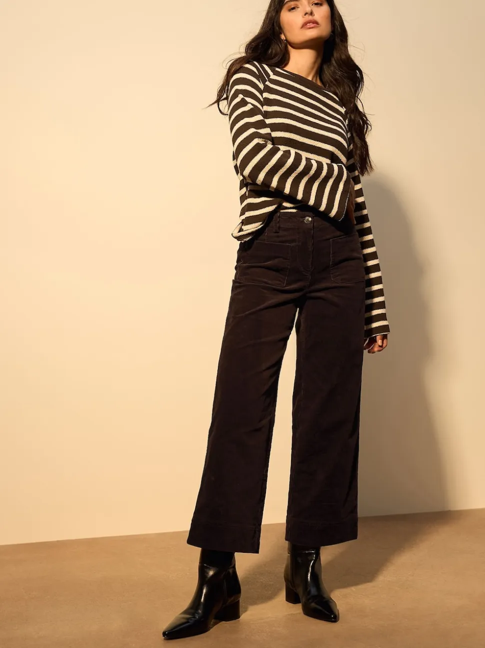 Chocoladebruin - Cord Wide Leg Cropped Trousers