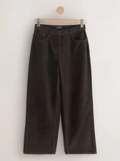 Chocoladebruin - Corduroy broek met wijde pijpen