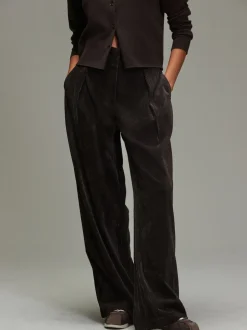 Chocoladebruin - Corduroy broek met wijde pijpen