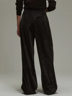 Chocoladebruin - Corduroy broek met wijde pijpen