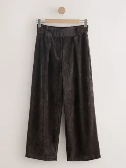 Chocoladebruin - Corduroy broek met wijde pijpen