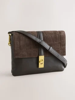 Chocoladebruin - Crossbodytas met imitatie krokodillenleer