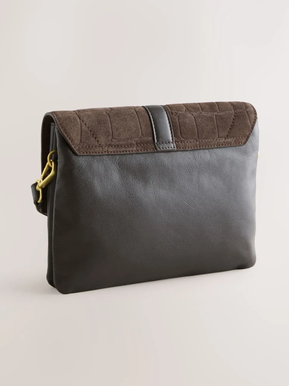 Chocoladebruin - Crossbodytas met imitatie krokodillenleer